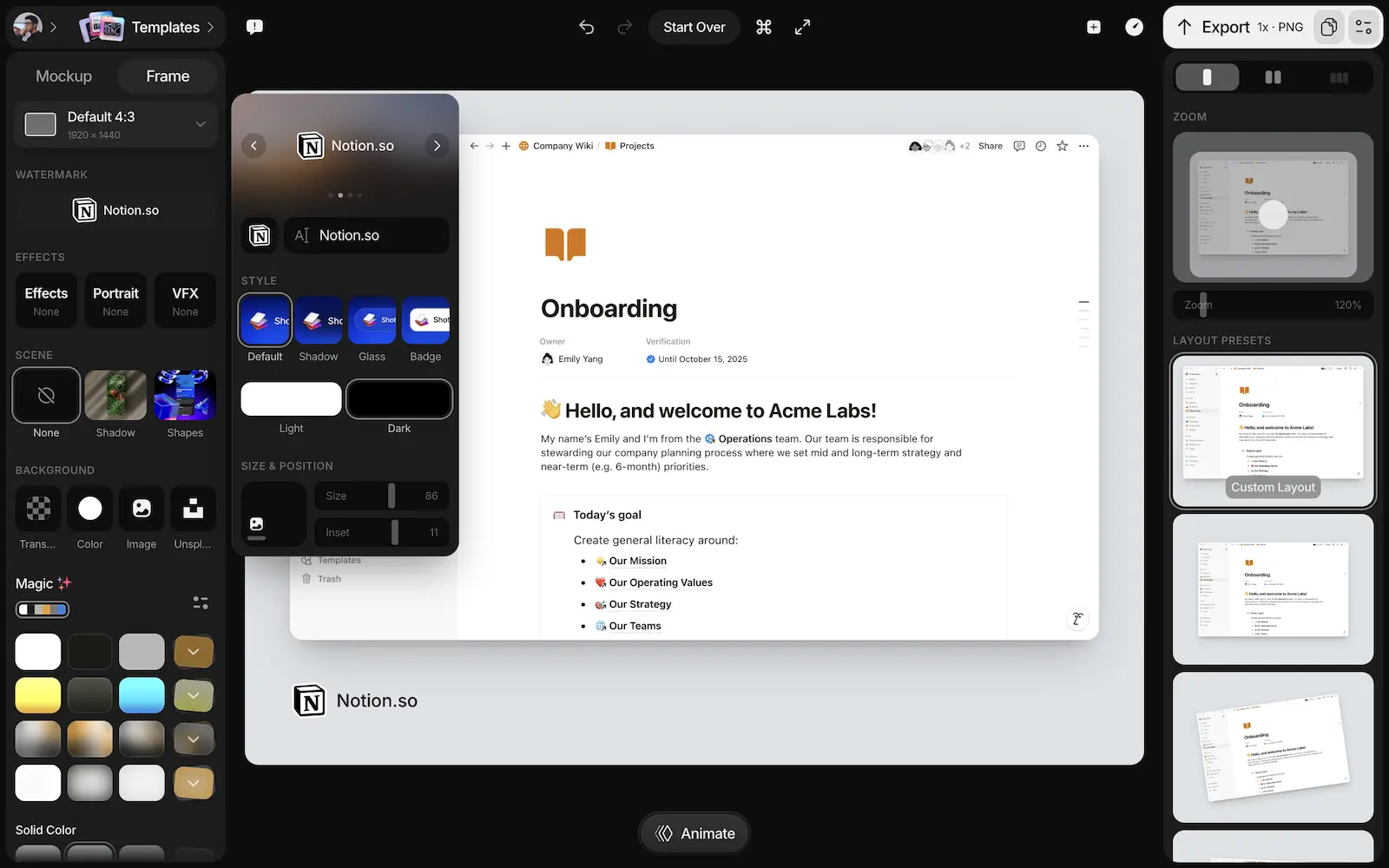 Custom watermark and branding feature for professional mockup exports